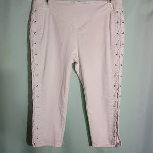 Women’s White Lace-Up Pants – Stretch Slim Fit Ankle Length Casual Trousers